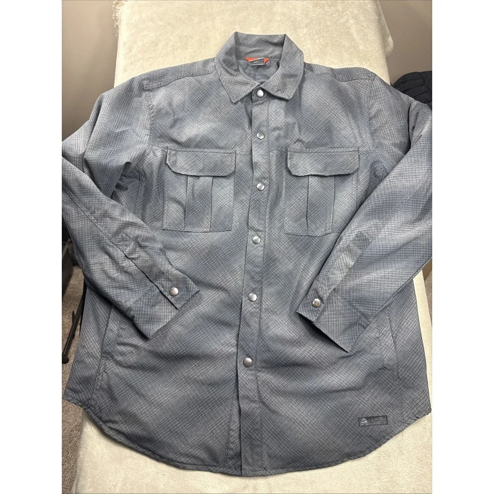 Nike Men L ACG Quilt Lined Snap Shirt Jacket Shadow Black Plaid Vintage Rare EUC